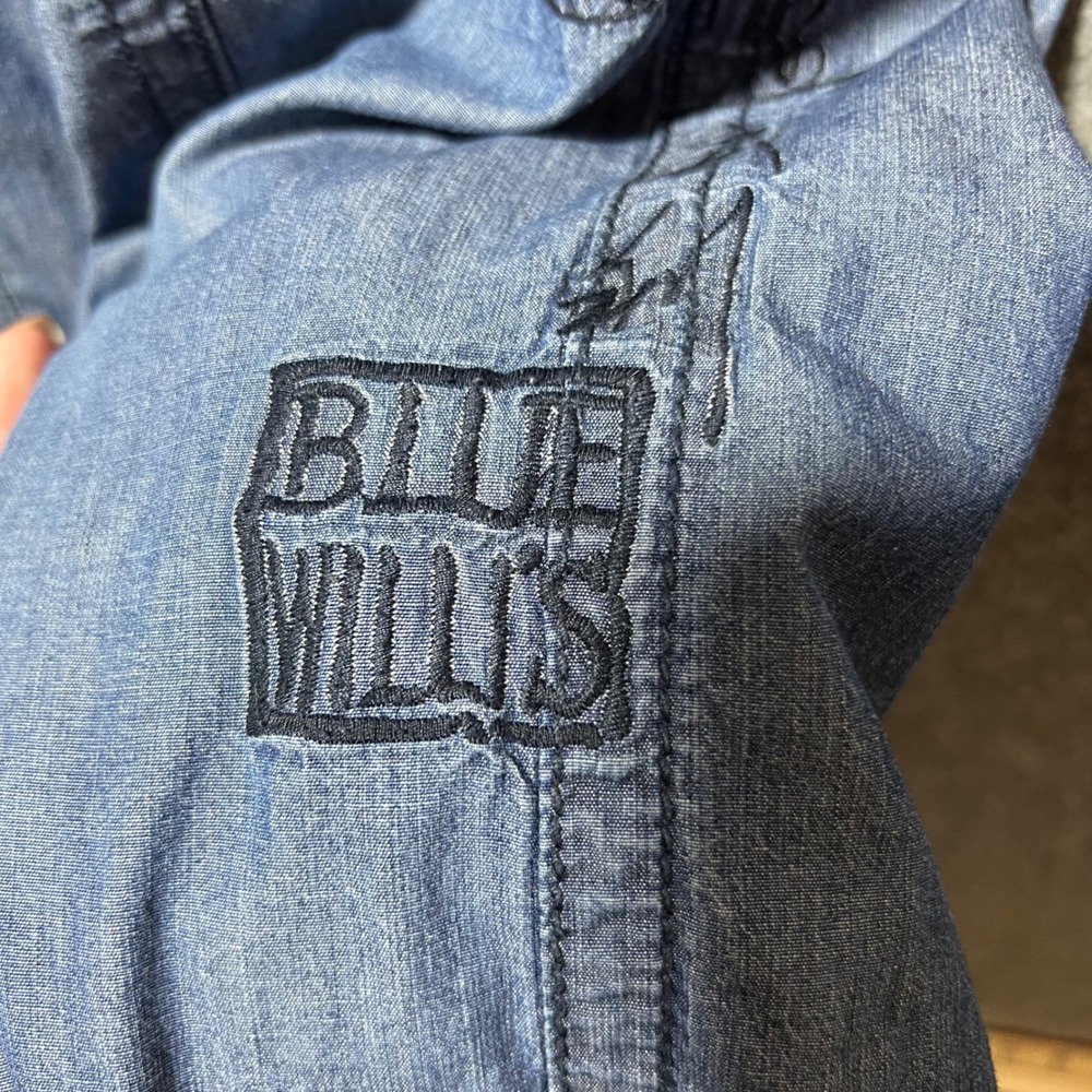 Y2K Blue Willis Womens Embroidered Floral Cargo Pants Blue Chambray US 8 EU38 - Picture 7 of 11